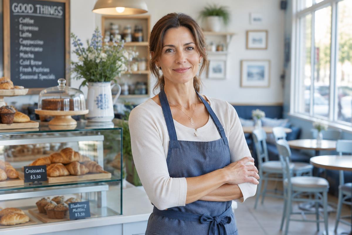 Bakery owner standing in her cafe